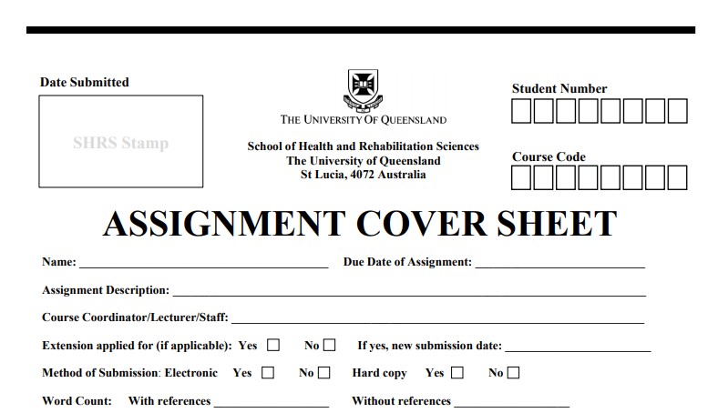 Queensland University Assignment Cover Sheet