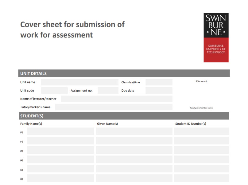 Swinburne University Assignment Cover Sheet