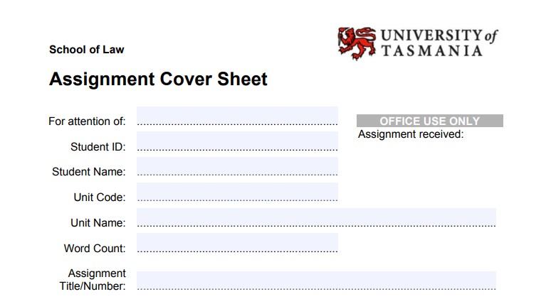 Tasmania University Assignment Cover Sheet